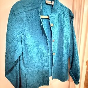 Chicos Size 2 Teal Textured Button-Up Jacket